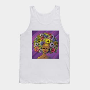 African American Woman and Flowery Hair Tank Top